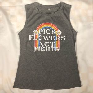 Pick Flowers Not War gray tank top